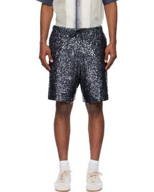 Dries Van Noten ネイビー スパンコール ショートパンツ - ブラック
