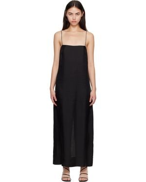 St. Agni 90S Silk Twill Slip Midi Dress - Black