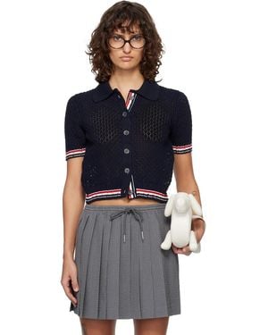 Thom Browne Hector Pointelle Short Sleeve Cardigan - Blue
