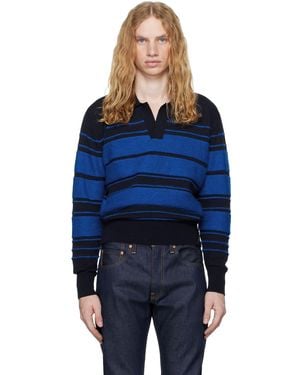 Sunnei Striped Knit Wool-Blend Polo - Blue