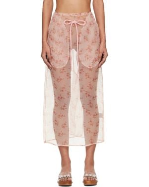 Simone Rocha Sheer Frayed Column Pencil Midi Skirt - Pink