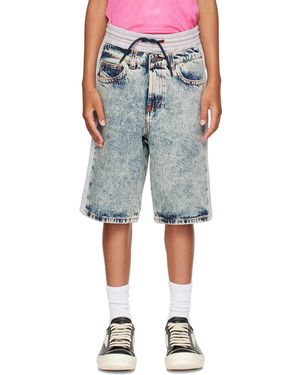 DIESEL キッズ｜ブルー＆グレー レイヤード デニムショートパンツ - ブラック