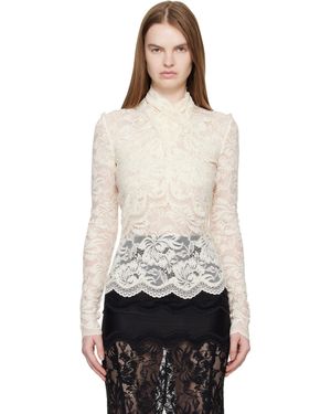 Rabanne Off- Long-Sleeved Lace Top - Black