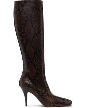 Stella McCartney Square-Toe Snake Knee-High Stiletto Boots - Black