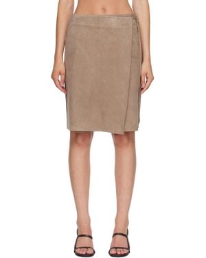 St. Agni Taupe Suede Everyday Wrap Midi Skirt - Natural