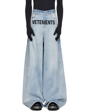 Vetements ブルー ロゴ刺繍 バギージーンズ - ブラック