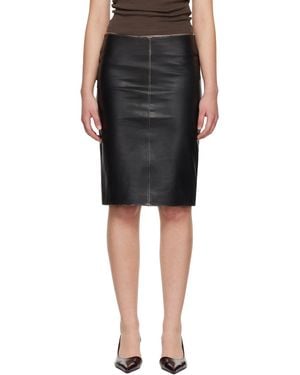 St. Agni Brushed Leather Pencil Midi Skirt - Black