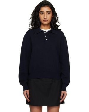 DUNST Polo Bleu Marine En Cachemire À Col Classique