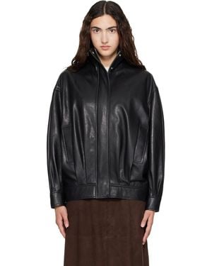 Arma Blouson Paula Noir En Cuir À Col Cheminée