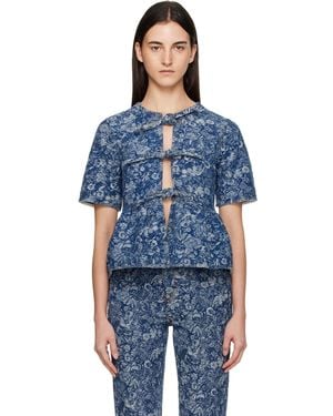 Ganni Tapestry Peplum Blouse - Blue