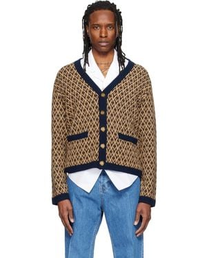 Valentino Jacquard Logo Wool Cardigan - Black