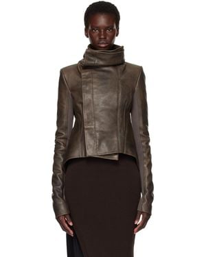 Rick Owens Blouson Brun En Cuir À Ourlet Naska Et À Boutons - Marron