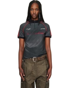 ANDERSSON BELL Printed Football Zip-Up T-Shirt - Black