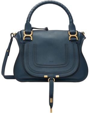 Chloé Sac Bleu Marine En Cuir Grainé À Ferrure Marcie
