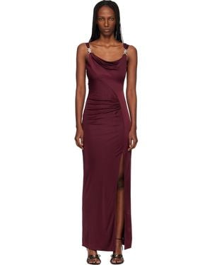 Versace Burgundy Viscose-Jersey Draped Maxi Dress - Red