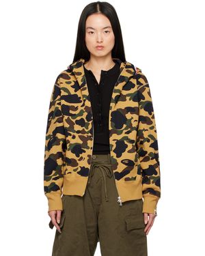 A Bathing Ape Khaki & Tan Abc Camo Shark Full Zip Hoodie - Yellow