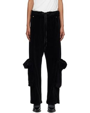 OPEN YY ブラック ロールウエスト ベロア カーゴパンツ