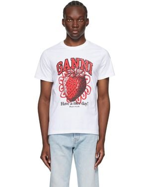 Ganni ホワイト リラックス Strawberry Tシャツ - マルチカラー