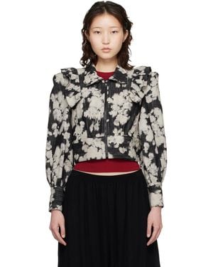 Anna Sui Off- Cropped Ruffle Jacket - Black