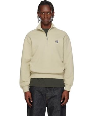 Maison Kitsuné Fox Head Comfort Half Zip Sweatshirt - Natural