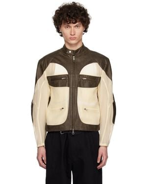 ANDERSSON BELL Off- Faux-Leather & Sheer Rider Jacket - Black