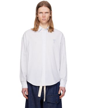 Ami Paris ホワイト＆ブルー コットン ボクシーフィット シャツ