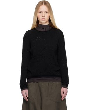Y's Yohji Yamamoto Patchwork Lace Curled Collar Jumper - Black
