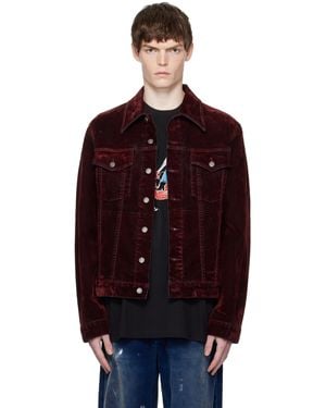 Cout de la Liberte バーガンディ Johnny ストレッチ スエード デニム トラッカージャケット - レッド