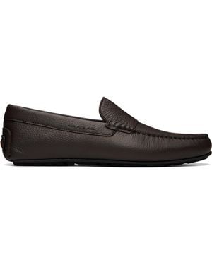 BOSS Tumbled-Leather Driver Loafers - Black