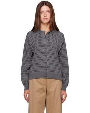 Cordera Organic Cotton Striped Polo Cardigan - Grey