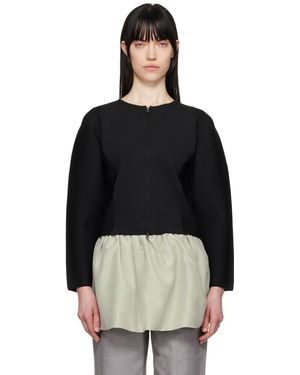 Amomento ブラック ラウンド ジップアップ カーディガン