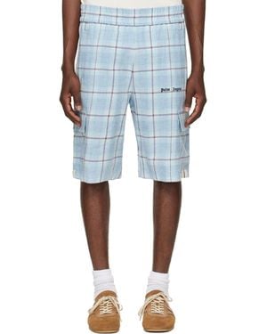 Palm Angels Logo Check Cargo Shorts - Blue