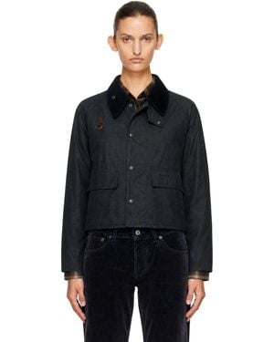 Barbour Blouson Ajusté Spey Bleu Marine En Canevas Ciré - Noir