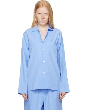 Tekla Poplin Long-Sleeved Pajama Shirt - Blue