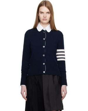 Thom Browne Jersey Intarsia Classic Fit 4-Bar Cardigan - Blue