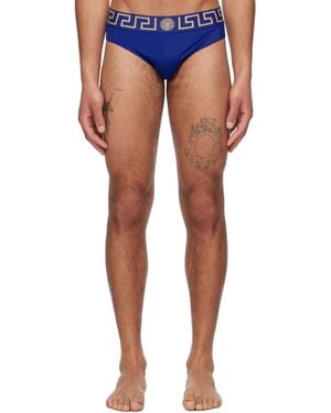 Versace ブルー グレカ ボーダー スイムブリーフ