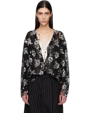 R13 Cardigan Boyfriend Noir À Motif Imprimé