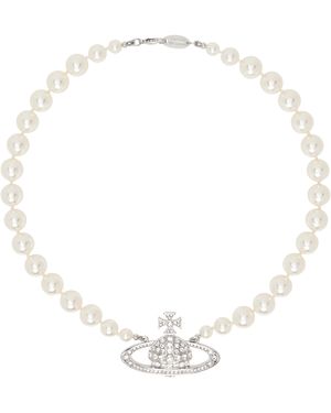 Vivienne Westwood シルバー＆ホワイト One Row Bas Relief フェイクパール チョーカー - メタリック