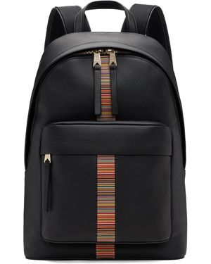 Paul Smith Leather 'Signature Stripe' Trim Backpack - Black