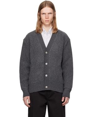 Thom Browne Wool Fleece Oversized V Neck Cardigan - Gray