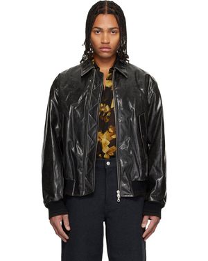 な*様 Dries van noten フェイクレザーボンバージャケット DRIES VAN NOTEN | LANVERS LEATHER BOMBER JACKET 革ボンバー (Dries