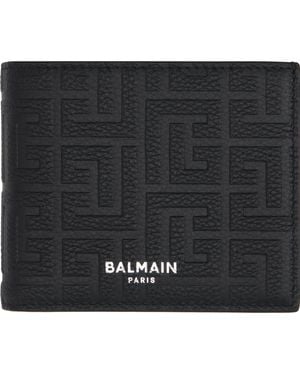 Balmain Leather Flap Wallet - Black