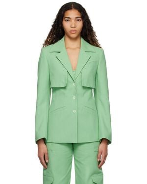 Ganni Single-Breasted Cotton Canvas Blazer - Green