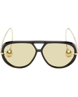 Bottega Veneta Lunettes De Soleil Aviateur Noir Et Doré À Manchons En Forme De Goutte