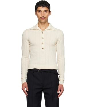 Dries Van Noten Off- Pointelle Polo - White