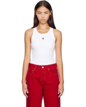 Ami Paris Débardeur Blanc En Coton À Logo Ami De Cœur - Rouge
