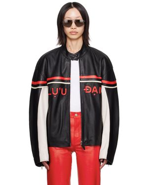Lu'u Dan Blouson Rouge Et Noir En Cuir À Panneaux