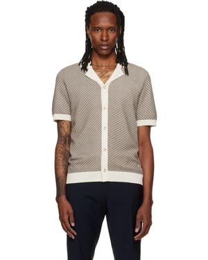 BOSS Tan Knit Short Sleeve Cardigan Shirt - Grey