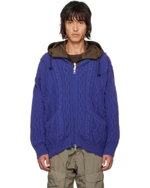 Robyn Lynch Oversized Cable-Knit Hoodie - Blue