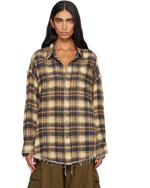 R13 Shredded Seam Drop Neck Shirt - Brown